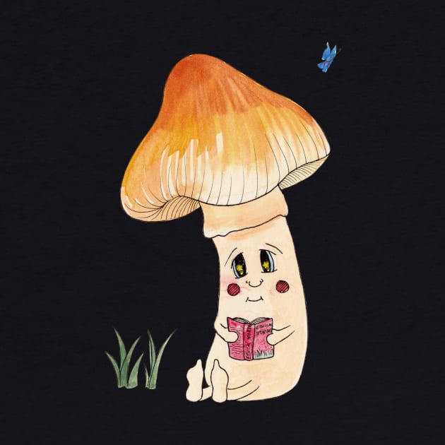 Cute Watercolor Reading Mushroom 3 by ECMazur